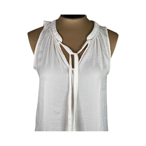 Mossimo Womens Sleeveless V-neck Flutter Hem Tie Neck Top Size S White - Picture 3 of 15